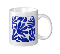 Woshuwo Tazza in ceramica con fiori astratti blu audace, elegante tazza da caffè per casa e ufficio, 325 ml