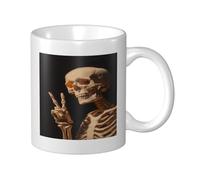 Woshuwo Tazza in ceramica con scheletro che fa il segno della pace, elegante tazza da caffè tee, tazza per acqua per casa e ufficio, 325 ml