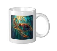Woshuwo Tazza in ceramica con tartaruga marina in vetro colorato, elegante tazza da caffè tee, tazza per acqua per casa e ufficio, 325 ml