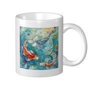 Woshuwo Tazza in ceramica con tre pesci che nuotano, elegante tazza da caffè Tee Drinkware tazza per acqua per casa ufficio 325 ml