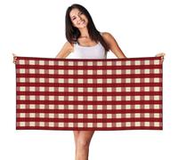 Woshuwo Telo mare a quadrati rosso intenso e bianco sporco, 60 x 140 cm, leggero, ad asciugatura rapida, coperta per le vacanze