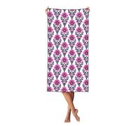 Woshuwo Telo mare con viole del pensiero rosa fluo, arte popolare, 60 x 140 cm, leggero, ad asciugatura rapida, coperta per le vacanze