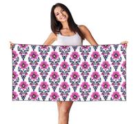 Woshuwo Telo mare con viole del pensiero rosa fluo, arte popolare, 60 x 140 cm, leggero, ad asciugatura rapida, coperta per le vacanze