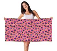 Woshuwo Telo mare vintage rosa neon viole del pensiero 60 x 140 cm telo mare leggero coperta ad asciugatura rapida per le vacanze