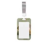 Woshuwo Tiger Sleeping on - Porta badge scorrevole in plastica rigida con cuscino a righe verdi e beige, per infermieri e ufficio