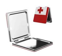 Woshuwo Tonga Flag - Specchio da viaggio per trucco, double-face, in pelle PU, portatile, compatto, tascabile, con ingrandimento