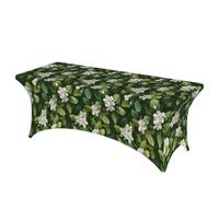 Woshuwo Tovaglia con fiori di gelsomino bianco, 1,8 m, tessuto elasticizzato per tavolo rettangolare da cucina, tavoli da pranzo, per banchetti e feste di nozze