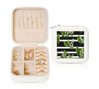 Woshuwo Valley - Portagioie da viaggio con fiori e foglie verdi, in pelle PU, per anelli, orecchini, ciondoli, collane, per ragazze e donne