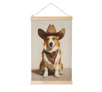Woshuwo Vintage Cane Corgi che indossa cappello da cowboy lino appeso pittura, arte della parete di lino pezzo d'arte domestica opera d'arte moderna decorazione fattoria 40 x 60 cm