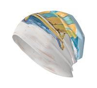 Woshuwo Vintage Colorful Sedie Spiaggia Beanie Cappello Unisex Lavorato A Maglia Cappello Caldo Slouchy Skull Cap Nero