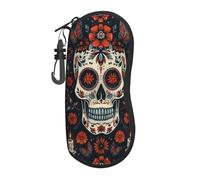 Woshuwo Vintage Day Of The Dead Linocut Skull Floreale Portatile Occhiali Da Sole Custodia Luce Occhiali Da Sole Borsa Occhiali Da Sole Caso