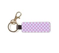 Woshuwo Voilet and Grey Checker Pattern Car Keychain Universal Key Fob Keychain Ideal Leather Key Chain Holder for Men & Women
