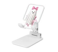Woshuwo White Ghost With Pink Bow Walking Dog Supporto per cellulare pieghevole ad angolo regolabile in altezza Supporto per cellulare portatile da tavolo compatibile con tutti gli smartphone
