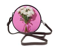 Woshuwo White Peonies - Borsa a tracolla da donna, rotonda, in pelle
