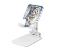 Woshuwo White Tiger Cub Playing In The Snow Supporto per telefono cellulare pieghevole ad angolo regolabile in altezza Supporto per cellulare portatile da tavolo compatibile con tutti gli smartphone