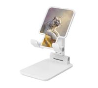 Woshuwo White Tiger On Table Supporto pieghevole per telefono cellulare ad angolo regolabile in altezza Supporto per cellulare portatile da tavolo compatibile con tutti gli smartphone, stile bianco