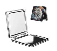 Woshuwo White Tiger - Specchio da viaggio per il trucco, double-face, in pelle PU, portatile, compatto, tascabile, con ingrandimento
