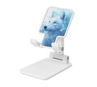 Woshuwo White Wolf With Blue Eyes Supporto per cellulare pieghevole ad angolo regolabile in altezza Supporto per cellulare portatile da tavolo compatibile con tutti gli smartphone bianco
