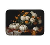 Woshuwo Zerbini bianchi con zucche e fiori natura morta, antiscivolo, per interni ed esterni, tappeti per casa colonica, 40 x 60 cm