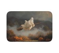 Woshuwo Zerbino antiscivolo con figura di fantasma bianco di Halloween che vola sulla scopa, per interni ed esterni, 40 x 60 cm