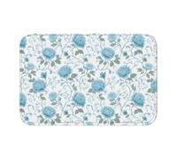 Woshuwo Zerbino antiscivolo con rose e vortici blu pastello su sfondo bianco, per interni ed esterni, 40 x 60 cm