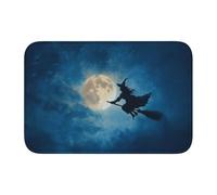 Woshuwo Zerbino antiscivolo con strega che vola sulla scopa con luna piena, per interni ed esterni, 40 x 60 cm