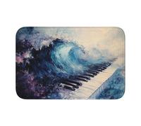 Woshuwo Zerbino antiscivolo per esterni e interni, motivo: onde oceaniche che si infrangono sulle chiavi del pianoforte, 40 x 60 cm
