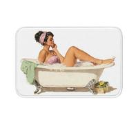 Woshuwo Zerbino vintage retrò con donna che si rilassa nella vasca da bagno, zerbino antiscivolo per esterni interni ed ingressi in fattoria, 40 x 60 cm
