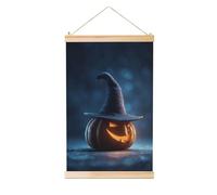 Woshuwo Zucca spettrale di Halloween con cappello da strega dipinto in lino, arte da parete in lino, opera d'arte moderna per la casa, decorazione per casa 40 x 60 cm