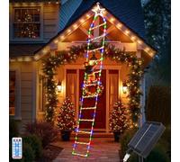 WoskjXas 3 Meter Solare Luci Scala di Babbo Natale 240 LEDs Scala di Luci con Babbo Natale 8 Modalità Funzione Timer e Memoria, Luci Natalizie per Esterno, Interno, Giardini