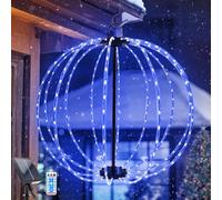 WoskjXas 30cm Sfera Luci Natale 8 Modalità Sfere Luminose Pieghevoli 96 LEDs Lanterna Circolari Solare IP65 Impermeabili per Patio Terrazza Balcone [Blu]