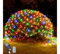 WoskjXas Luci a Rete LED Solari, 96 LEDs Catene Luminose, 8 Modalità, 1,5 m x 1,5 m Rete di Luci Natale per Giardino, Telecomando, Impermeabili - Decor per Recinzione Natale (1.5M*1.5M, Colorato)