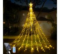 WoskjXas Luci Albero di Natale con Stella, 9 Pezzi 2M 198LEDs Solare Decorazione di Natale Interno Esterno, 8 Modalità Luci di Natale per Decorazioni con Telecomando, Illuminazione Luce da Fata