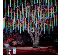 WoskjXas Solari Luci Meteoriche, 30cm 10Tubi 240LEDs Luci di Natale da Esterno, Pioggia Luci Stringa, Luci a Corda Solare Impermeabile con Telecomando per Decorare Casa, Giardino, Recinzione