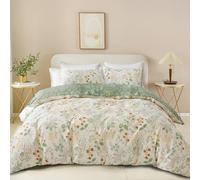 Wotcsil Set Copripiumino Floreale Parure Copripiumino Matrimoniale 220 x 230 cm Verde Bianco Arancione Motivo Giardino Fiore Foglie Botanico con 2 Federa 50x75 cm Completo Sacco Parure Letto