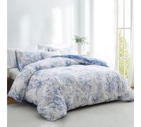 Wotcsil Set Copripiumino Floreale Parure Copripiumino Matrimoniale 220 x 240 cm Blu Bianco Motivo Giardino Fiore Foglie Botanico con 2 Federa 50x75 cm Completo Sacco Parure Letto