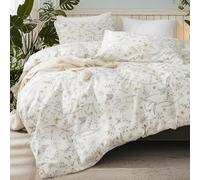 Wotcsil Set Copripiumino Floreale Parure Copripiumino Matrimoniale 220 x 240 cm Verde Beige Motivo Giardino Fiore Foglie Botanico con 2 Federa 50x75 cm Completo Sacco Parure Letto