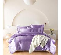 Wotcsil Set Copripiumino in Raso Singolo 135x200 Lilla Biancheria da Letto in Raso Setoso Set di Seta Lusso Tinta Unita Poliestere Lucido Copripiumino Letto 135x200 cm con Federa