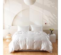 Wotcsil Set Copripiumino in Raso Una Piazza e Mezza 200x200 Bianco Biancheria da Letto in Raso Setoso Set di Seta Lusso Tinta Unita Poliestere Lucido Copripiumino Letto 200x200 cm con Federa