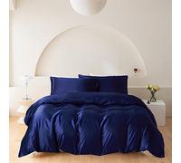 Wotcsil Set Copripiumino in Raso Una Piazza e Mezza 200x200 Blu Biancheria da Letto in Raso Setoso Set di Seta Lusso Tinta Unita Poliestere Lucido Copripiumino Letto 200x200 cm con Federa