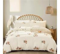 Wotcsil Set Copripiumino Matrimoniale Bianco Floreale Bohémien Parure Copripiumino 220x260cm Boho Pompon Boemia Sacco Copripiumino con Frange in Microfibra con Federe 50x75cm, Rose