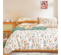 Wotcsil Set Copripiumino Singolo Bianco Floreale Bohémien Parure Copripiumino 135x200cm Boho Pompon Boemia Sacco Copripiumino con Frange in Microfibra con Federe 50x75cm, Multicolore