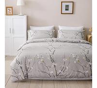 Wotcsil Set Copripiumino Una Piazza e Mezza Floreale Stampa Sacco Parure Copripiumino Con 1 x Copripiumino 200x200 cm e 2 x Federe 50x75 cm in Microfibra Grigio