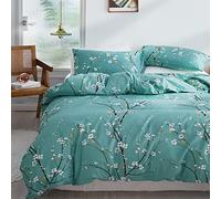 Wotcsil Set Copripiumino Una Piazza e Mezza Floreale Stampa Sacco Parure Copripiumino Con 1 x Copripiumino 200x200 cm e 2 x Federe 50x75 cm in Microfibra Blu Verde