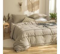 Wotcsil Set Copripiumino Una Piazza e Mezza Taupe Bohémien Parure Copripiumino 200x200cm Boho Pompon Boemia Sacco Copripiumino con Frange in Microfibra con Federe 50x75cm, Marrone