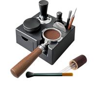 Wotendy Coffee Tamper Station Con Cassetto, Tamper Station 51~58 mm per Barista, Coffee Tamping Station in ABS, Con Agitatore per Caffè Espresso a 6 Aghi e Pennello, Accessori Barista, Nero