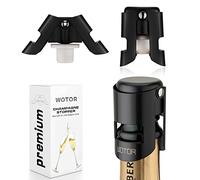 WOTOR 3 pezzi tappo per spumante, tappo champagne professionale in acciaio inox, tappo vino frizzante riutilizzabile, tappo per prosecco, a prova di perdite, Mantieni fresco (nero)