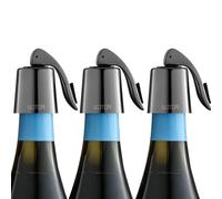 WOTOR Tappi bottiglie vino in acciaio inox, Tappo per vino con guarnizione in silicone, riutilizzabile accessori vino, a prova di perdite, per mantenere il vino fresco, confezione da 3 (Nero)