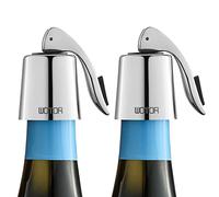 WOTOR Tappi bottiglie vino in acciaio inox, Tappo per vino con guarnizione in silicone, riutilizzabile accessori vino, a prova di perdite, per mantenere il vino fresco, confezione da 2 (argento)