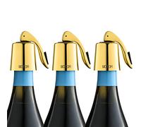 WOTOR Tappi bottiglie vino in acciaio inox, Tappo per vino con guarnizione in silicone, riutilizzabile accessori vino, a prova di perdite, per mantenere il vino fresco, confezione da 3 (Oro)